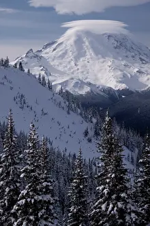 Skiing: United States, Washington, view of Mt. Rainier