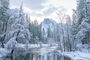 Dome: USA, California, Yosemite National Park. Snow-covered