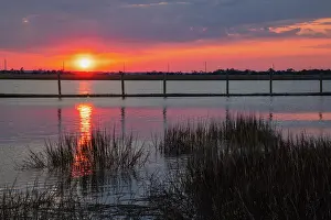 Dock: USA, Georgia, Jekyll Island, Sunset on Jekyll Island