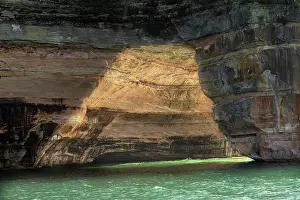 Stain: USA, Michigan, Pictured Rocks National Lakeshore. Mineral
