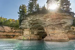 Sandstone: USA, Michigan, Pictured Rocks National Lakeshore. Eroded