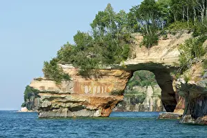 Sandstone: USA, Michigan, Pictured Rocks National Lakeshore. Eroded