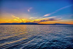 Fred Lord: USA, Montana, Flathead Lake. Lake at sunset. Credit as Fred