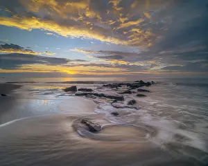 Wave: USA, New Jersey, Cape May National Seashore. Ocean shore at