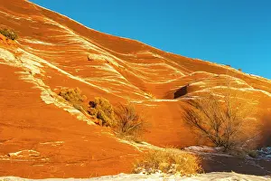 New Mexico: USA, New Mexico, Gallup, Red Rock Park. Sunrise and snow on