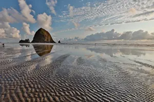 Hour: USA, Oregon, Cannon Beach. Sunset golden colors