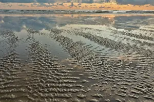 Ripple: USA, Oregon, Cannon Beach. Sunset golden colors