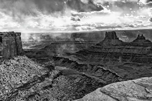 Point: USA, Utah. Black and white image. Stormy canyons