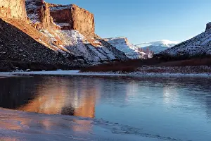 Recreation: USA, Utah. Fisher Towers, La Sal Mountains, and