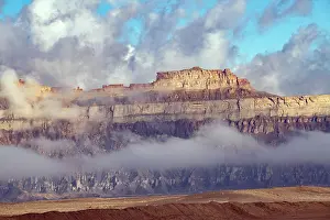 Transportation: USA, Utah. Green River, Cloud and Mist Shrouded
