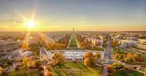 Flare: USA, Washington DC. Autumn sunset over the
