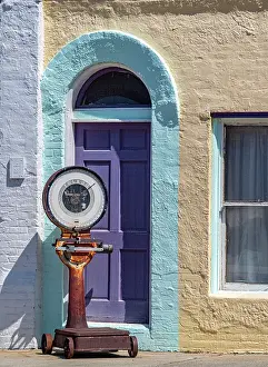 Window: USA, Washington State, Pomeroy. Colorful old building
