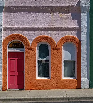 Window: USA, Washington State, Pomeroy. Colorful old building