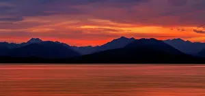 Canal: USA, Washington State, Seabeck. Composite panoramic