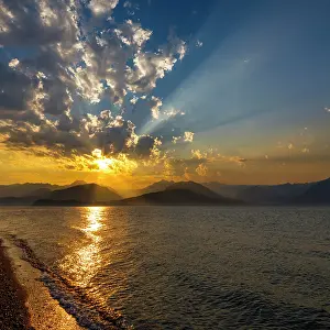 Seabeck: USA, Washington State, Seabeck. Sunset over Hood Canal and