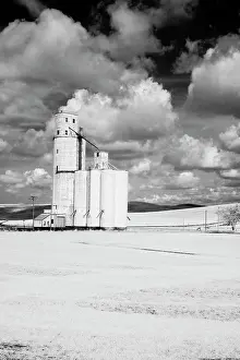 Palouse: USA, Washington State, Silo with large clouds