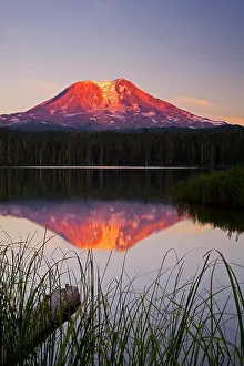 Away: USA, Washington State, Sunset on Mt. Adams reflecting