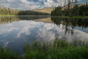 Wyoming: USA, Wyoming. Clouds reflected in Sylvan Lake, Yellowstone
