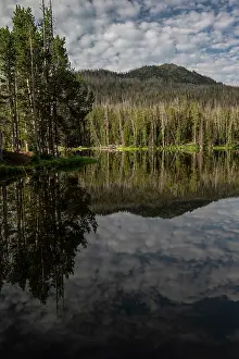 Wyoming: USA, Wyoming. Clouds reflected in Sylvan Lake, Yellowstone