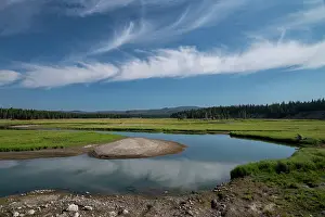 Wyoming: USA, Wyoming. Clouds reflected in Yellowstone River, Hayden
