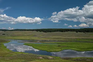 Wyoming: USA, Wyoming. Clouds reflected in Yellowstone River, Hayden