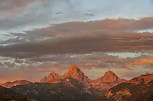 Wyoming: USA, Wyoming. Grand Teton and alpenglow on west side of