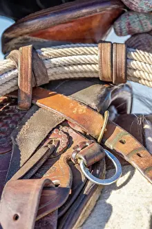 Rope: USA, Wyoming. Hideout Horse Ranch, saddle detail. (PR)