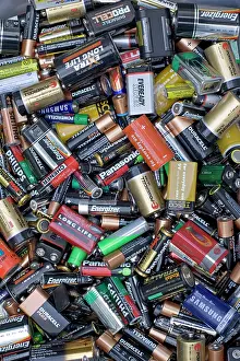 Batteries: Used dry-cell batteries of various sizes collected