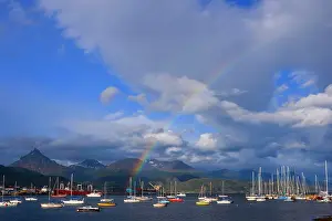 Yachts: Ushuaia Harbour - rainbow over yachts and view