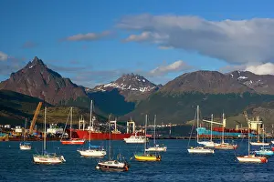Yachts: Ushuaia Harbour - rainbow over yachts and view