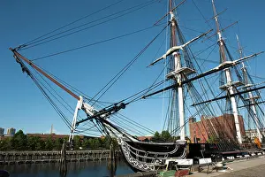 Rigging: USS Constitution, museum ship, bow, masts, rigging