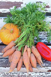 Peppers: various fall vegetables: pumpkin, peppers, carrots
