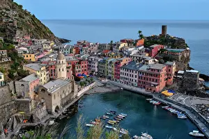 Spezia: Vernazza fishing village, blue hour, Cinque Terre