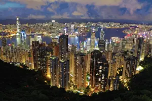 Victoria: Victoria Harbour and Skyline from Victoria Peak at night, Ho