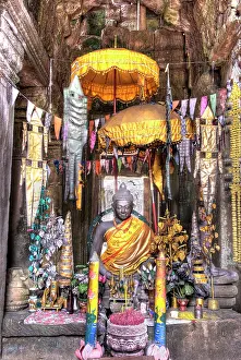Worship: View of altar area inside Buddhist temple