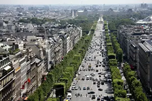 Driving: The view of Avenue des Champs Elysees. Paris