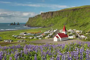 Myrdal: View at the church of Vik i Myrdal - Island