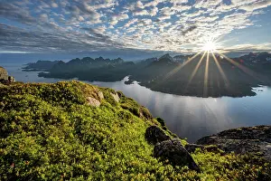Strait: View of Fjord Raftsund and mountains in the evening light