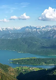 Herzogstand: View from Herzogstand to Walchensee with Lake Walchensee