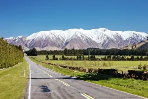 Highway: The view along a highway towards Mt Hutt in the C
