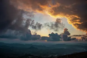 Marino: View over hilly landscape of San Marino, sunset