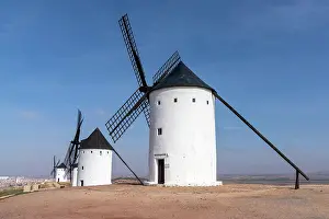 Whitewashed: View of the historic the windmills of La Mancha
