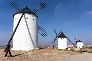 Whitewashed: View of the historic the windmills of La Mancha