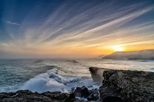 Crashing: A view of huge storm surge ocean waves crashing