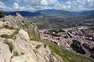 Castillo: View of Jaen with countryside and with rocks and