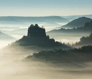 Saxon: View from Kleiner Winterberg at sunrise, morning
