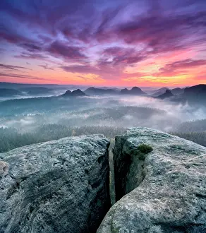 Crevices: View from the Kleines Winterberg at sunrise, morning