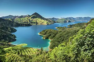 Sounds: View over the Marlborough Sounds, turquoise sea
