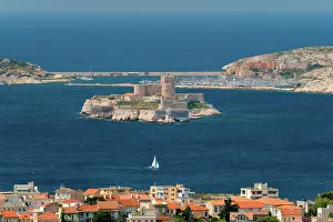 Yacht: View of Marseille town and Chateau dIf castle famous