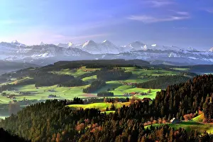 Bern: View from Moosegg over the Emmental, hilly landscape